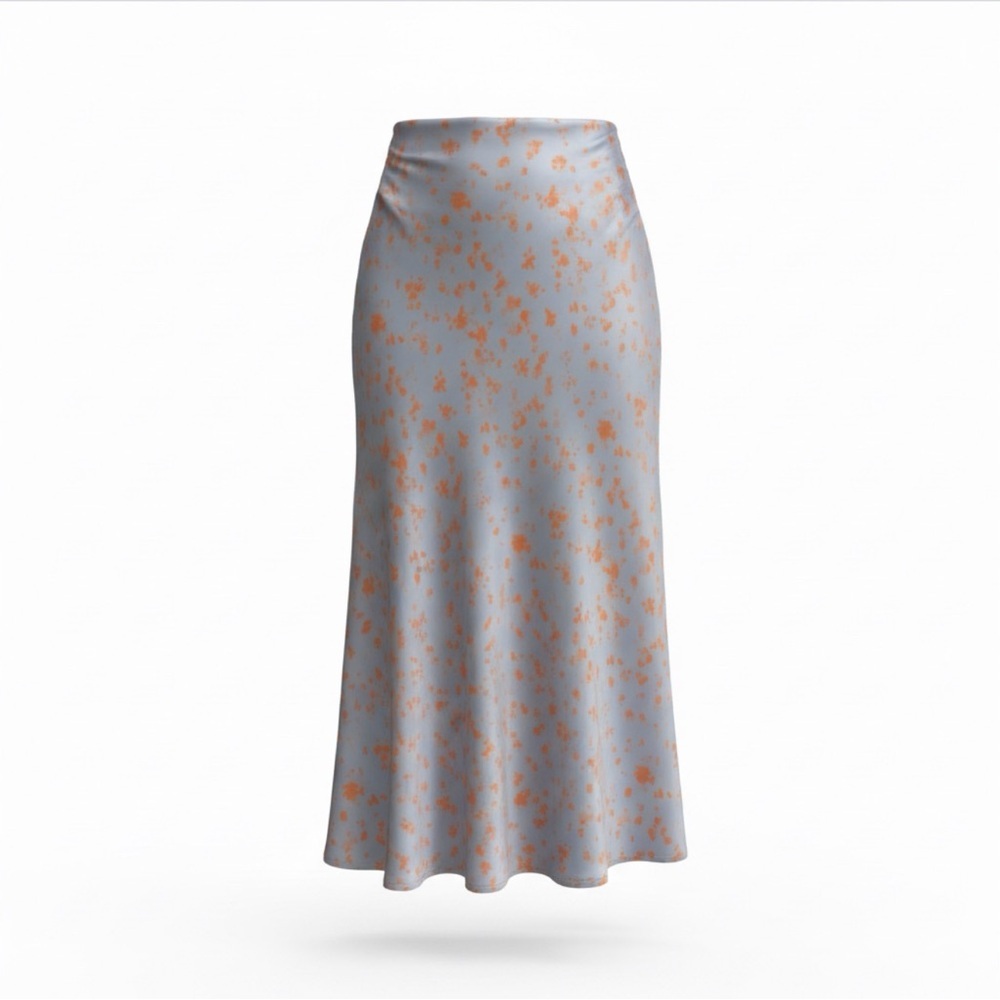 Scandinavian designer satin blue and orange splatter maxi Skirt size 6 NWT